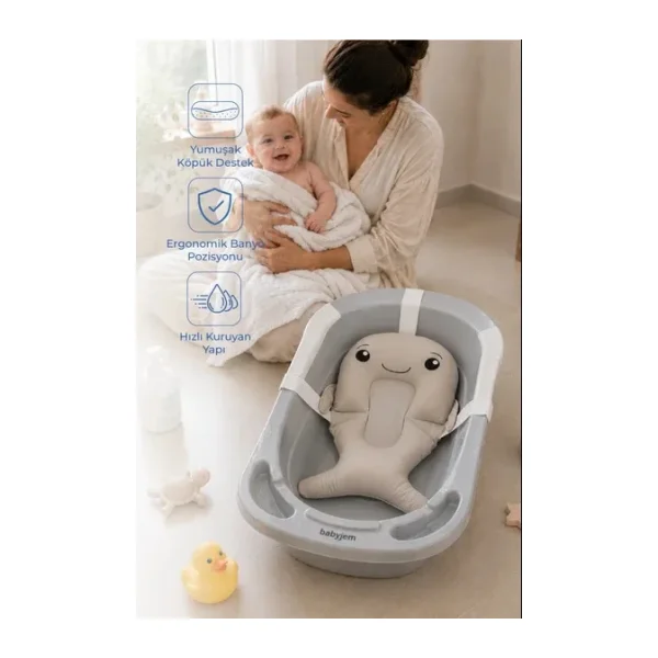 Babyjem Sevimli Balina Köpüklü Banyo Küveti Yatağı Gri (Straforlu - Suda Batmaz)