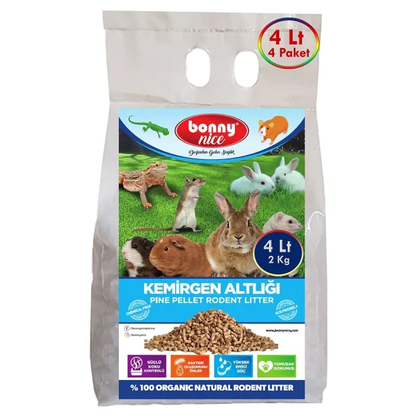 Bonny Nice Doğal Çam Pelet Tavşan Kafes Altlığı 2 Kg 4 Lt (4 Adet)
