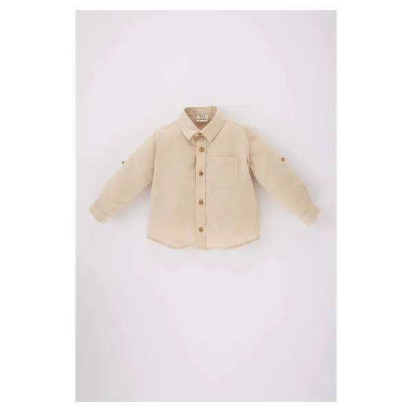 DeFacto Erkek Bebek Erkek Bebek Poplin Uzun Kollu Gömlek, Bej, 24-36 M