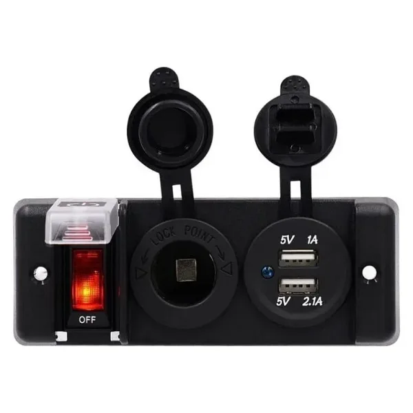 Dişi Çakmaklık Soketi 2x5V USB Voltaj Göstergeli ve Reset Anahtarlı Switch Panel