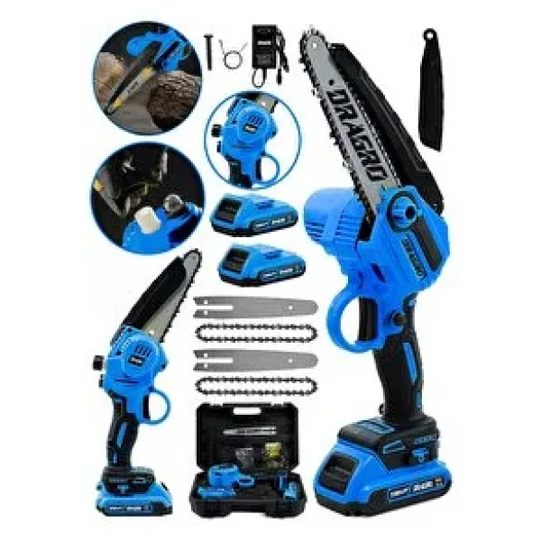 DRAGRO 21 V Otomatik Yağlamali 15 Cm Bakir Sargili Akülü Dal Budama Testere Makinesi Çift Pala Çift Zincir Renksiz