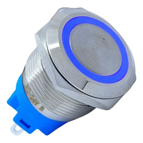 E2 19mm Metal Buton Kalıcılı 12-24V Mavi Led 1No/1NC