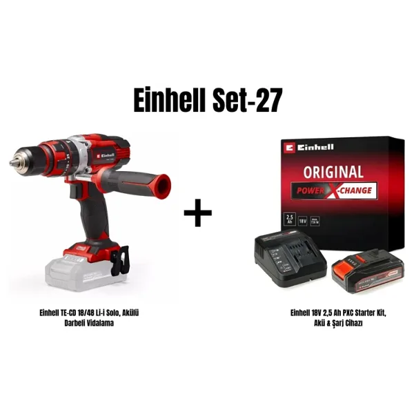 Einhell Set-27(Einhell Te-Cd 18/48 Li-İ Solo, Akülü Darbeli Vidalama+Einhell 18V 2,5 Ah Pxc Starter Kit, Akü & Şarj Cihazı)