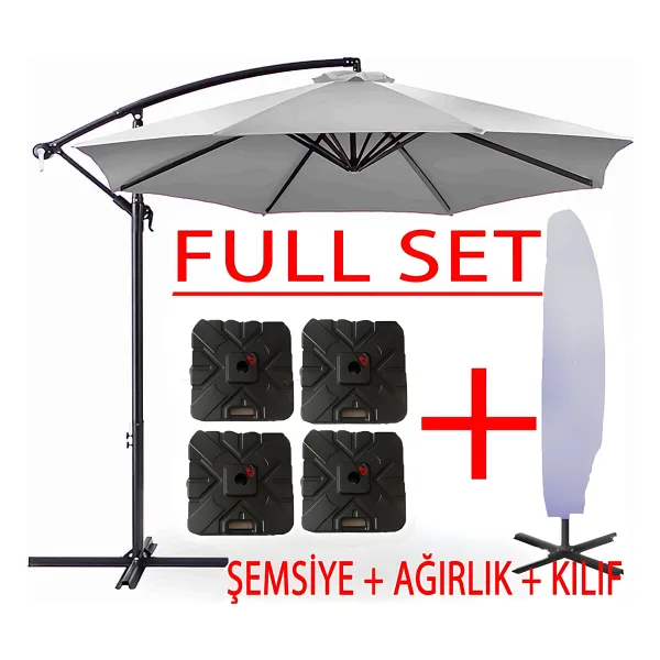 Gunbo Home 3 mt 8 Kaburga Full Demir 21 kg Gri Bahçe Şemsiyesi Full Set Havuz Şemsiyesi Büyük Şemsiye