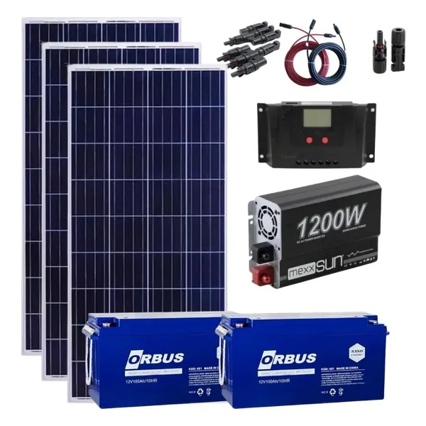 Güneş Enerjisi Bağ Evi Solar Paketi 1200W Sinüs İnverter 250W Güneş Paneli 100Ah Jel Akü
