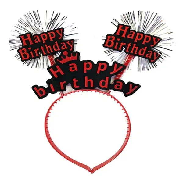 Happy Birthday Yazılı Püsküllü Neon Kırmızı Renk Doğum Günü Tacı 22x19 cm