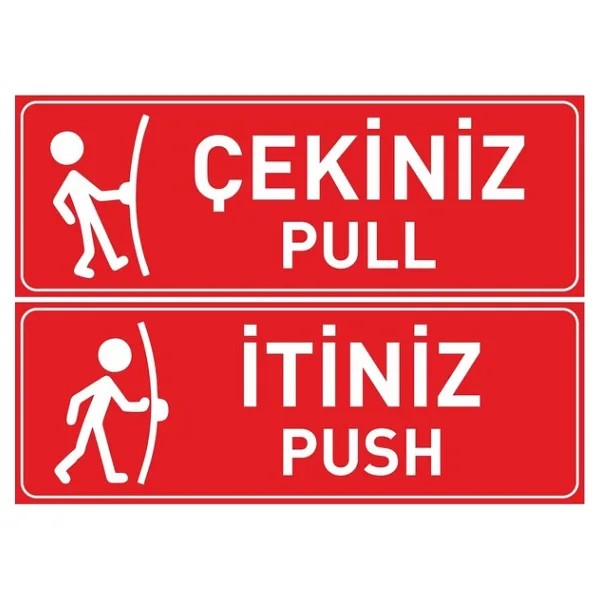 hepenuygun Itiniz Çekiniz Kapı Etiketi Sticker 10X30 - Kırmızı
