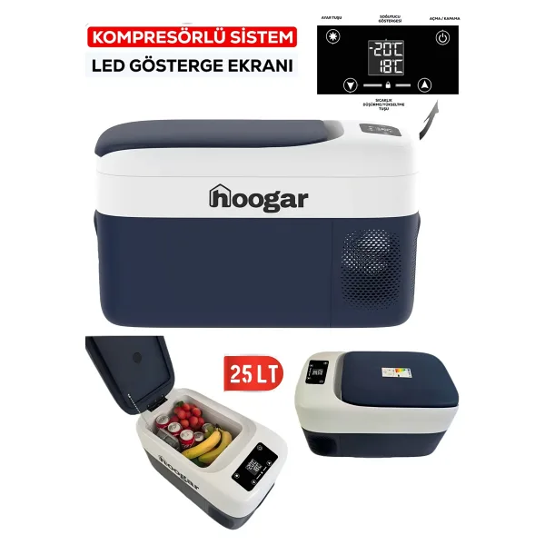 Hoogar Hooger German Led Ekran 21-25 Lt Oto Karavan Tekne Tır Buzdolabı 12-24v -20 Derece Hızlı Soğutma