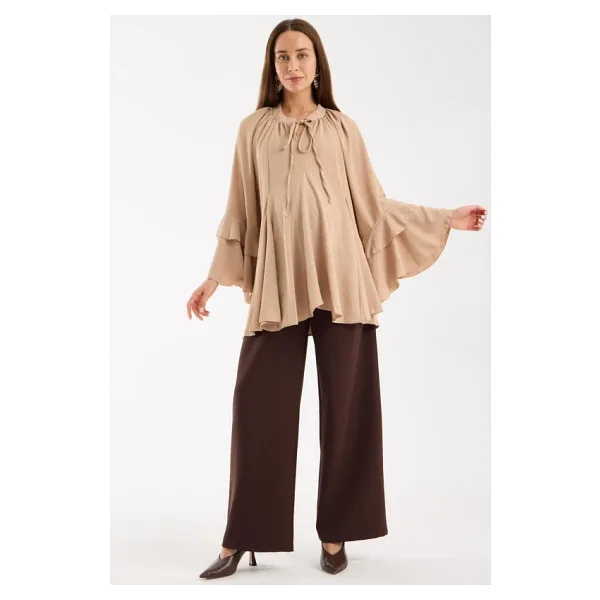 IŞŞIL 2618-Volanlı Kol Hamile Giyim OverSize Bluz-Tunik