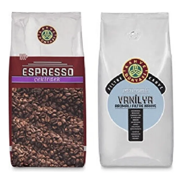 Kahve Dünyası Espresso Çekirdek Kahve 1 kg ve Vanilya Aromalı Çekirdek Kahve 1 kg Fırsat Paketi - Çekirdek (Öğütülmemiş)