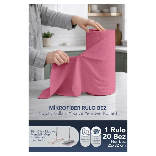 Lavine Pembe Mikrofiber Rulo Bez 20'li