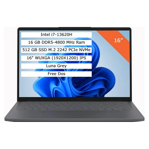 Lenovo IdeaPad Slim 3 16IRH10 83K2001WTR i7-13620H 16 GB 512 GB SSD UHD Graphics 16" Free Dos WUXGA Notebook