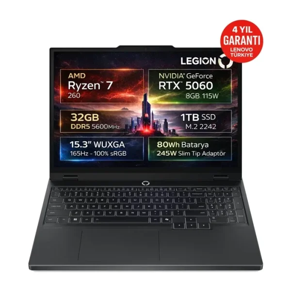 Lenovo Legion 5 15AHP10 83M00064TR Ryzen 7 260 32 GB 1 TB SSD RTX5060 15.3" WUXGA Gaming Laptop