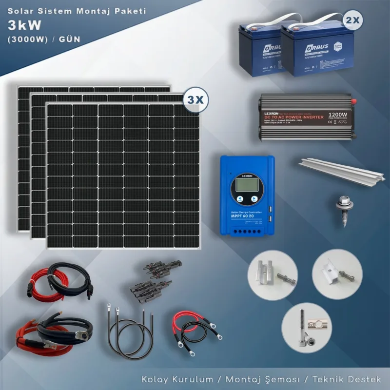 MATECH 3 kW Solar Paket Sistem (3000W/Gün)
