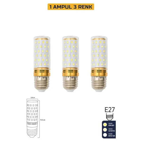 Mısır Şeffaf 10w Üç Renkli E27 LED Ampul Erd-307 - 3'lü