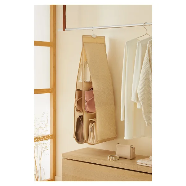 Ocean Home Textile Bej 6 Bölmeli Askılı Dolap İçi Çanta Düzenleyici Organizer 30x97