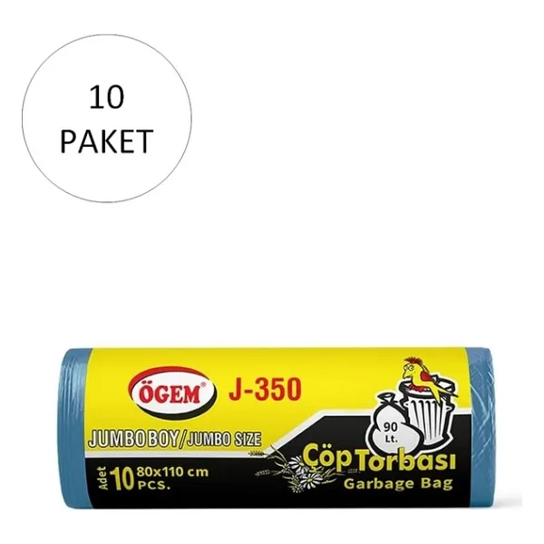 Ögem J-350 Jumbo Boy Çöp Torbası 80 x 110 cm 10 Lu Rulo x 10 Paket = 100 Adet (Mavi)