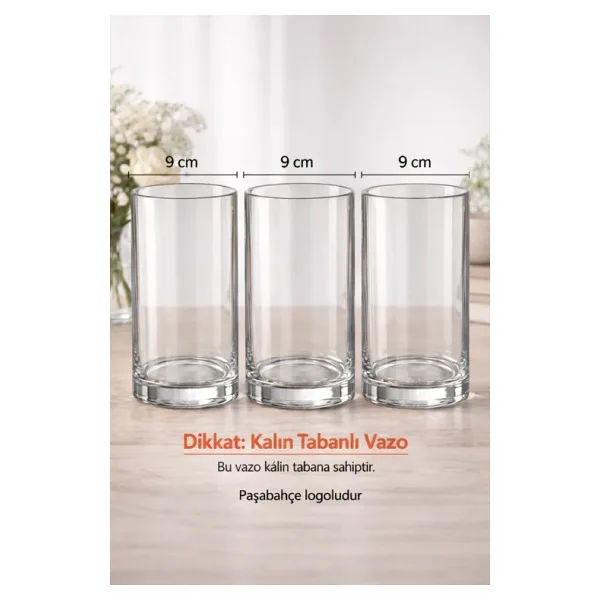 Paşabahçe Countra 3'Lü Set Logolu Kalın Tabanlı Silindir Cam Mumluk 9X16 Cm