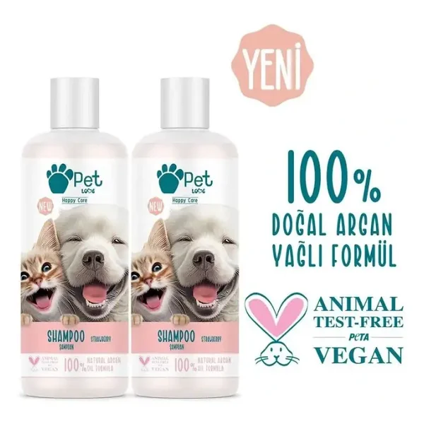 Pet Love Kediler Ve Köpekler Için Şampuan Çilek 2x250 ml 100% Doğal Argan Yağlı