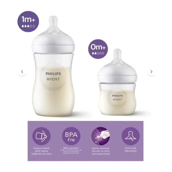 Philips Avent Natural Response Doğal Tepkili Pp 2'li Biberon Seti, 125ml, 0 Ay & 260ml, 3 Ay - Cam Değildir.