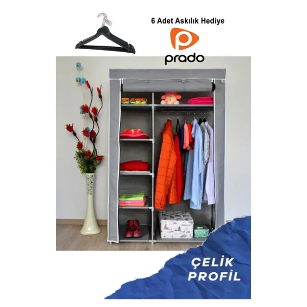 PRADO Elit Yandan Raflı Çelik Profilli Bez Dolap