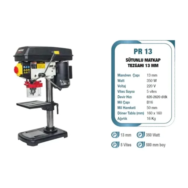 Proter Pr 13 13 mm 350W 5 Vites Sütunlu Matkap Tezgahı