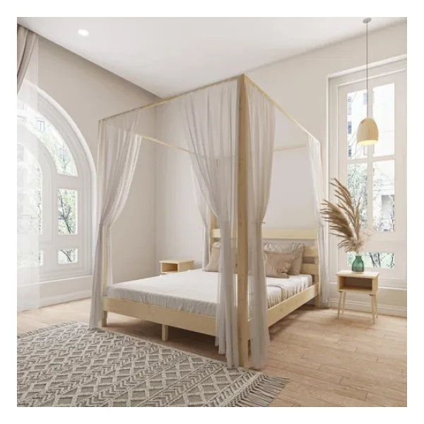 Renazzo Mobilya Natura Model Cibindirik Askılıklı Vernikli Çam Ahşap Karyola 180x200 cm