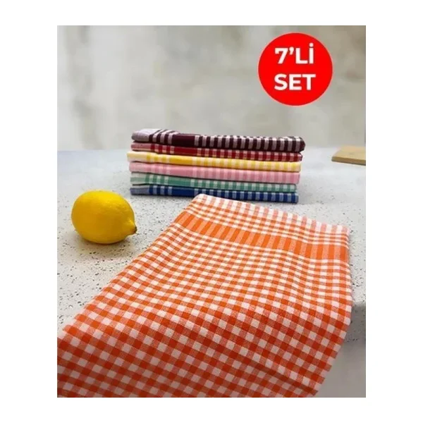 Tuable Pöti Kareli 7'li Kurulama Bezi, Beslenme Örtüsü, Servis Peçetesi, Mutfak Havlusu Renkli Set 45x70cm