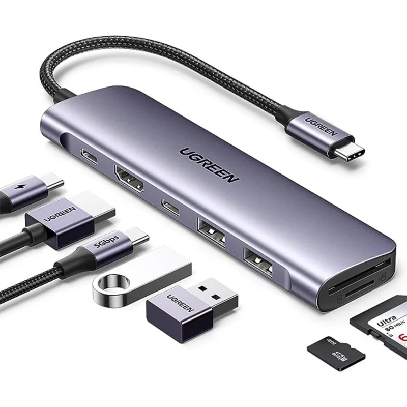 Ugreen USB C to 4K HDMI 100W PD 2xUSB-A SD Micro SD Kart Okuyucu Dönüştürücü Çoklayıcı Hub