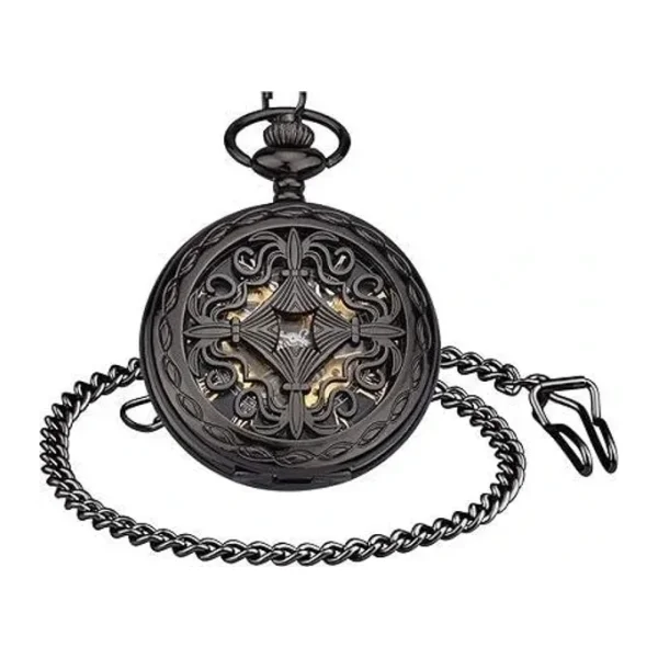 Valkyrie Vintage Kutulu Kostekli Kurmali Mekanik Chrome Iskelet Saat - Hediyelik Cep Saati - Retro