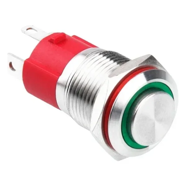 WD16D-G1-E 16mm Çıkık Yaylı Işıklı Metal Buton - Yeşil