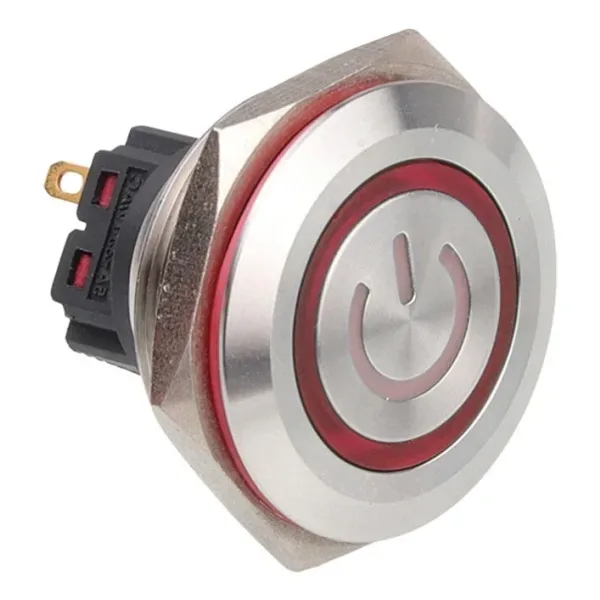 WD30B-P1Z-EC 30mm Düz Anahtarlı Işıklı Power Metal Buton - Kırmızı