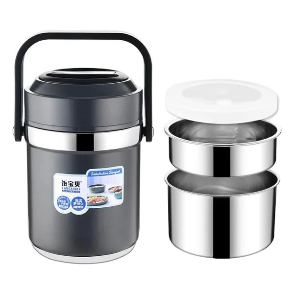 304 Çelik Gri 1600 ml Vakumlu Yemek Mama Saklama Termosu Sefertası cin597sy