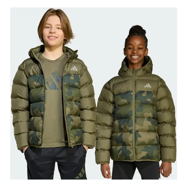 Adidas Synthetic Down Allover Print Kapüşonlu Çocuk Şişme Mont