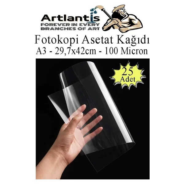 Asetat Kağıdı Pvc A3 25 Adet 100 Micron Fotokopi Asetatı Şeffaf A3 Kağıdı 29.7X42 Projektör Tepegöz