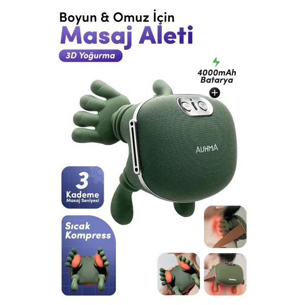 Auhma AMG38 Şarjlı Isıtmalı Boyun ve Omuz Masaj Aleti - 3D Yoğurma Derin Doku Shiatsu Masaj Cihazı (