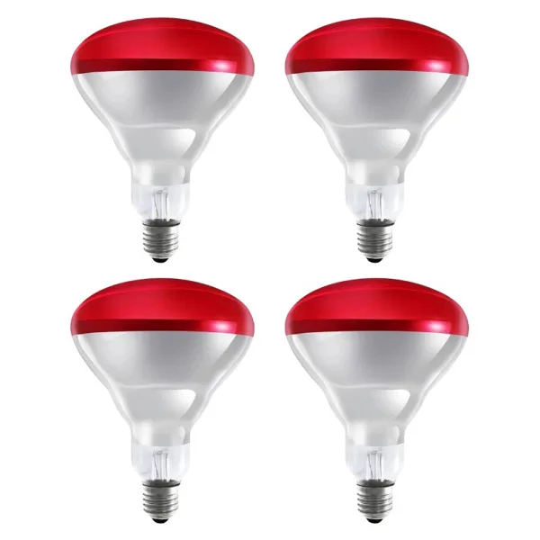 Avarson (4 Adet) 250W Kızılötesi (infrared) Isıtıcılı Fizik Tedavi Lambası (Kırmızı Işık) E27 (Kalın Duy)