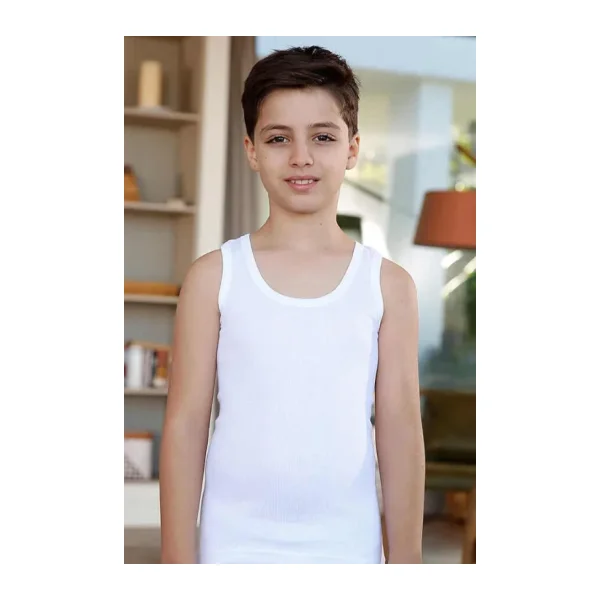 Berrak 12 li Paket Çocuk Penye Atlet Beyaz 7-8 Yaş