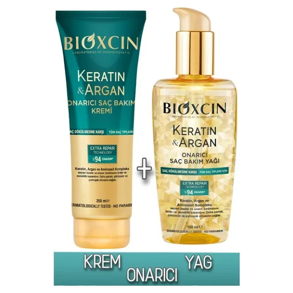 Bioxcin Keratin & Argan Onarıcı Saç Bakım Kremi 250 Ml + Keratin & Argan Onarıcı Saç Bakım Yağı 150 Ml