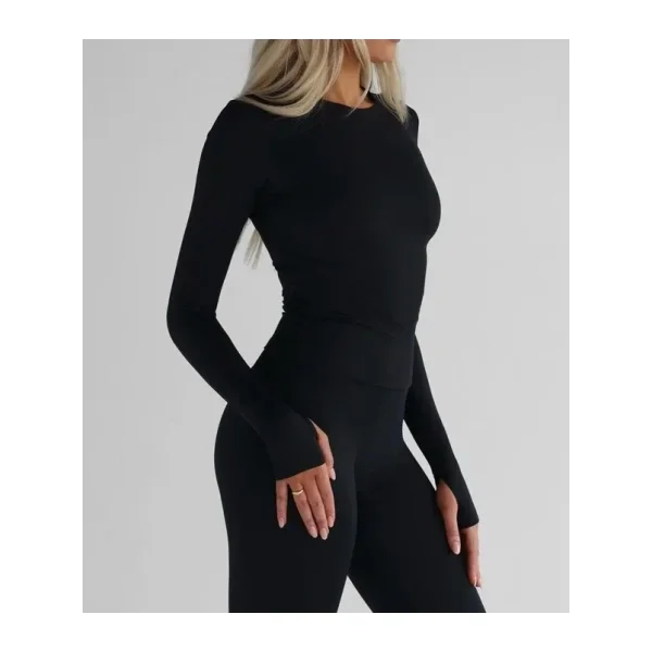 Black Premium Siyah Darkalıp Slimfit Soft Touch Scuba Bisiklet Yaka Parmak Geçmeli Tesettür Body