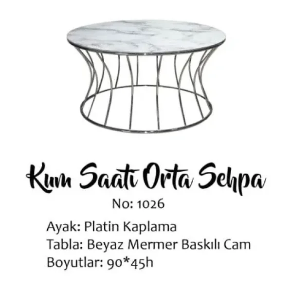 Brc 133557 Sehpa Kum Saat Model Beyaz Mermer Temper Cam Çelik Platin Renk Kaplama