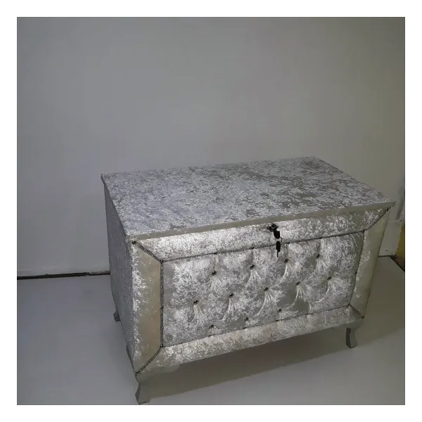 Ceyiz 12348 Sandık Kapiton Buyuk Model Pembe Kadife Kumas Ici Siyah Tela El Yapim