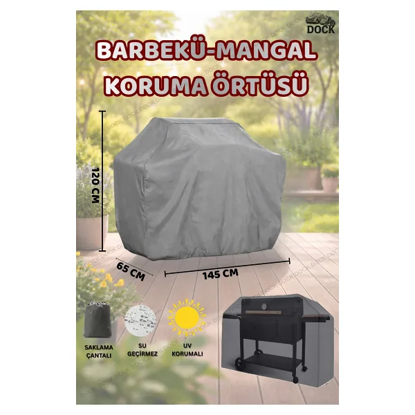 Dock BÜYÜK BOY BARBEKÜ-MANGAL KORUMA ÖRTÜSÜ GRİ (TAM KORUMA-4 MEVSİM)