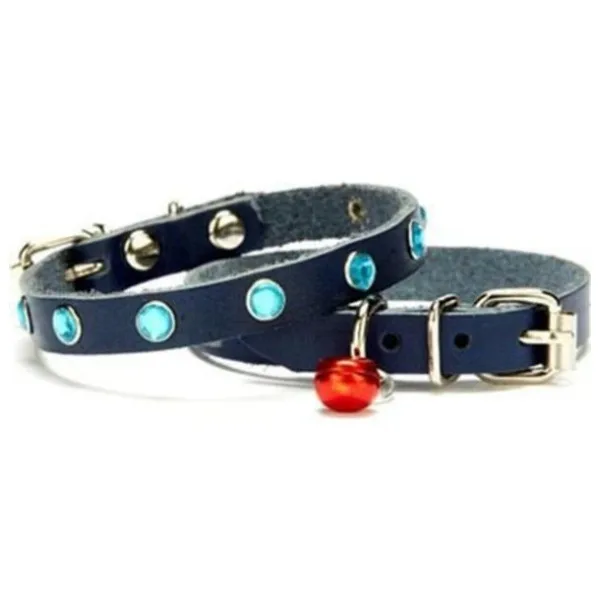 Doggie Deri Tkt-12l Lacivert Taşlı Yavru Köpek Tasması 1.5x29