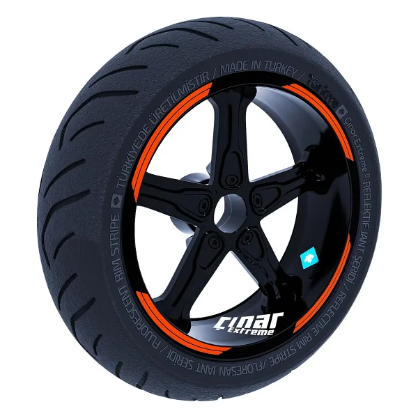 Double Stripe Tasarımlı Floresan Turuncu Jant Şeridi Sticker Çınar Extreme