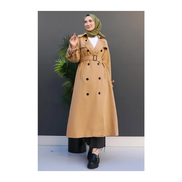 Düğmeli Kruvaze Trenç Bisküvi - 40