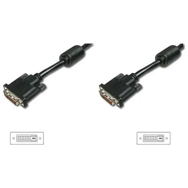 DVI Bağlantı Kablosu, DVI-D (24+1) Erkek == DVI-D (24+1) Erkek, 2x ferrit, 10 metre, UL, siy