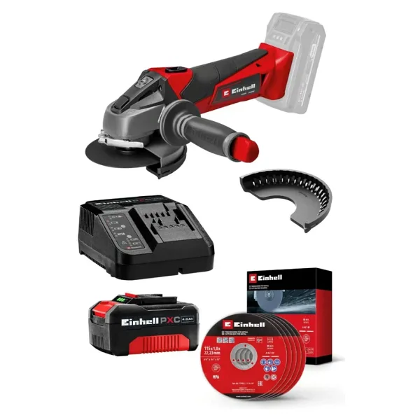 Einhell TE-AG 18/115 Li, Akülü Avuç Taşlama Seti (4,0 Ah Akü ve Şarj Cihazı, Kesici Disk Dahildir)