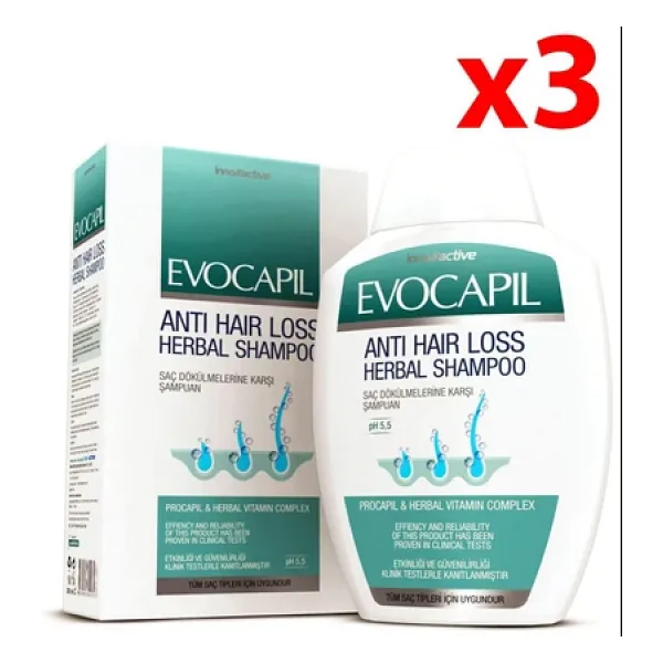 Evocapil Anti Hair Loss Herbal 300 ml 3 Adet Saç Dökülmesine Karşı Şampuan