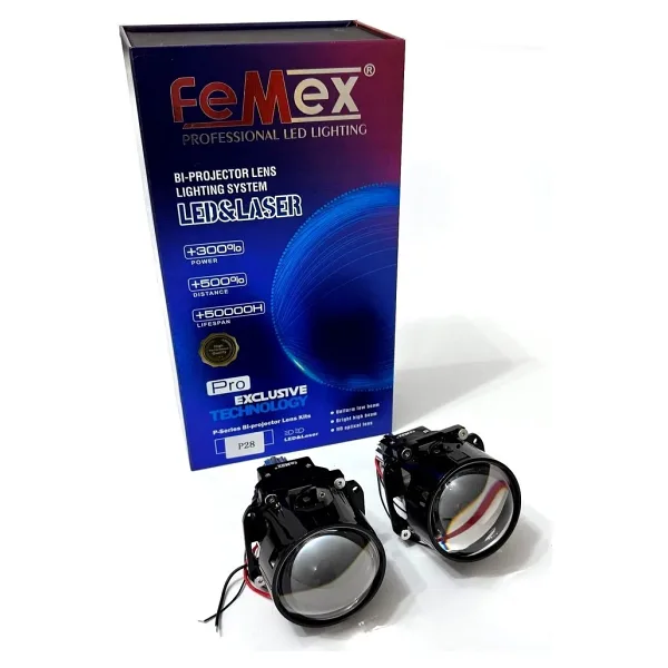 Femex P28 Vidalı Bi-Led Projektör Far İçi Led Mercek 2.5 Inc Kısa Uzun Birlikte (Vidalı Somonlu)